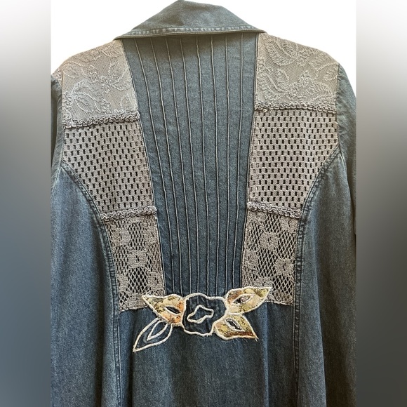 Vintage Styleworks Denim Maxi Duster Coat Embroidered Boho Western Size 10 - Picture 7 of 7